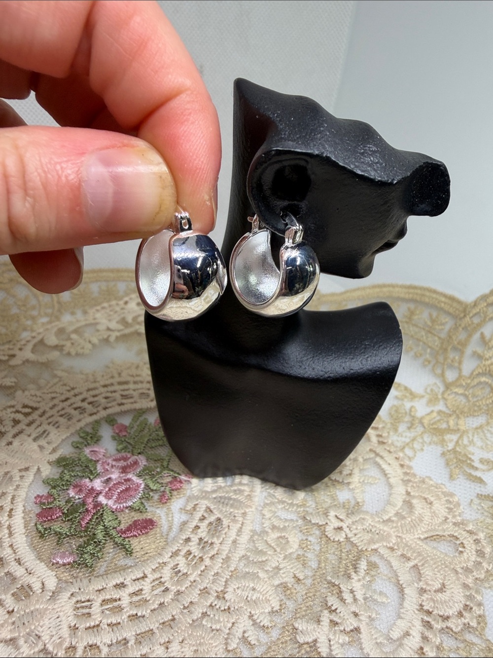 925 Sterling Silver Puffy Huggie Hoop Earrings Highly Polished Chunky